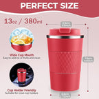 Volhoply 13 oz Stainless Steel Insulated Travel Coffee Mug with Fip Lid Bulk 4 Pack,Reusable Double Wall Vacuum Metal Coffee Cup,Portable Leak Proof Thermal Tumbler for Hot & Cold Drinks(Red,4)