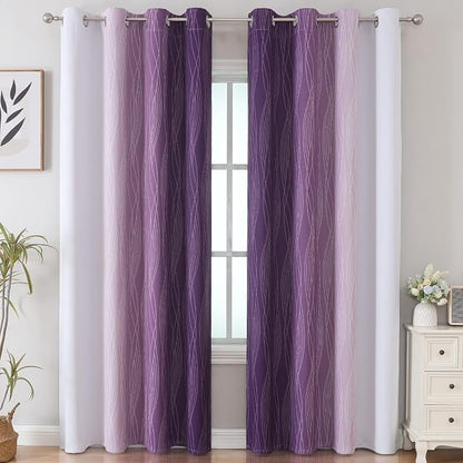 Purple and Greyish White Ombre Blackout Curtains - Image 2