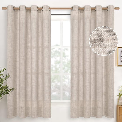 YoungsTex Linen Semi Sheer Curtains 63 Inch Length, Light Filtering Drapes | by YoungsTex