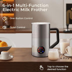 MAISON HUIS 6-IN-1 Milk Frother Steamer 550Watts, 20 oz Electric Stainless Steel, Hot and Cold Milk Frother for Latte, Macchiato, Cappuccino and Hot Chocolate