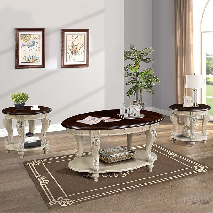 Oval Wood Coffee Table for Living Room, 2-Tier Solid Wood Coffee Table - Image 7