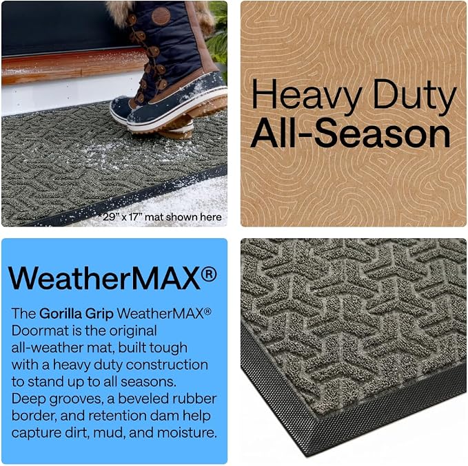GORILLA GRIP 100% Waterproof All-Season WeatherMAX Doormat, US Designed Natural - Image 3