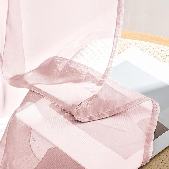 MIULEE Blush Pink Sheer Curtains 63 Inches Long 4 Panels 42 x 63 Inches | Light - Image 8