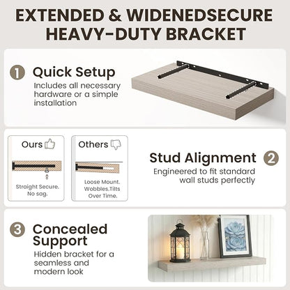 Dreamland Floating Shelves for Wall, 2 Pack Rustic Wooden Wall Shelves - Image 4