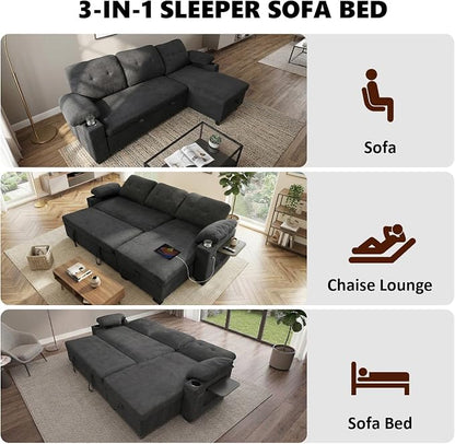 93" L Shaped Sleeper Sofa Bed, Pull Out Sectional Couch - Image 4