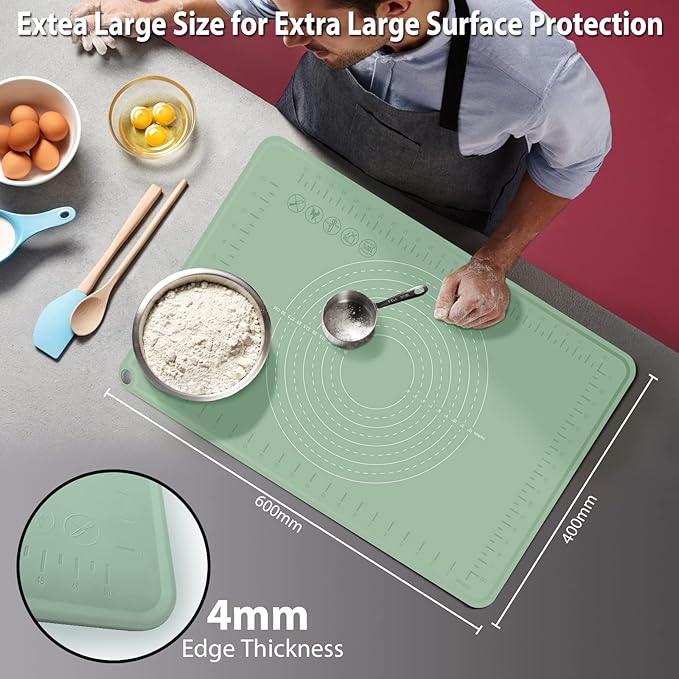 24"X16" Silicone Baking Mat Extra Large Non-stick Pastry Mat with High Edge, Dough Rolling Board for Pastry, Macarons, Pies, Bread, Cookies, Pizza, Fondant, Pasta, Food Grade Silicone Baking Supplies