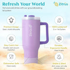 40 oz Tumbler with Handle and Straw | Leak Proof Insulated Stainless Steel Water Bottle Travel Mug Fits in Cup Holder | Keeps Cold Hot | Gifts for Women Men Him Her (Violet, 40 oz)