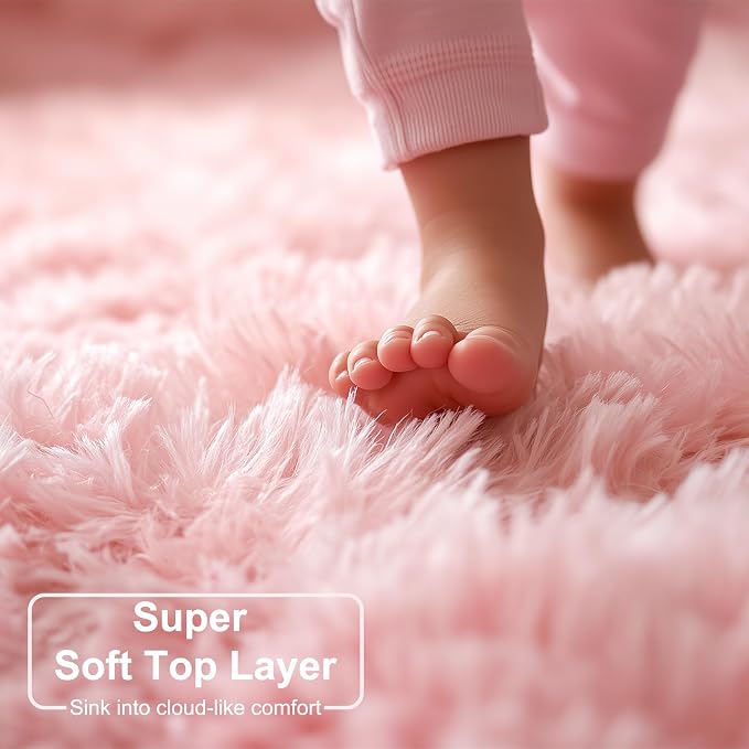 Amdrebio Pink Shag Plush Area Rug 6x9 - Image 4