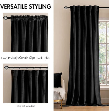 MIULEE Black Velvet Curtains 52x72 inches 2 Panels Luxury Blackout Curtains | - Image 2