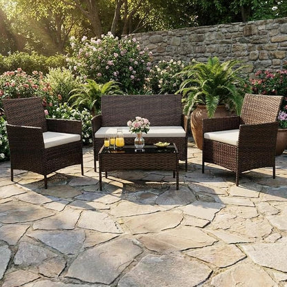 4PCS Outdoor Patio Bistro Set, PE Rattan Wicker Armchairs - Image 5