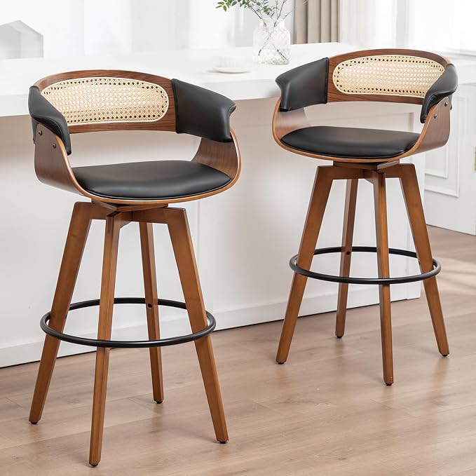 Set of 2 Rattan Swivel Counter Stools by KUNZENTLIVING