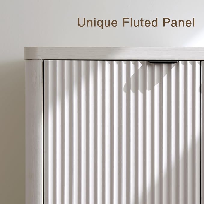 Fatmok 65" Buffet Cabinet with Storage, Fluted Credenza Sideboard with 4 Doors - Image 5