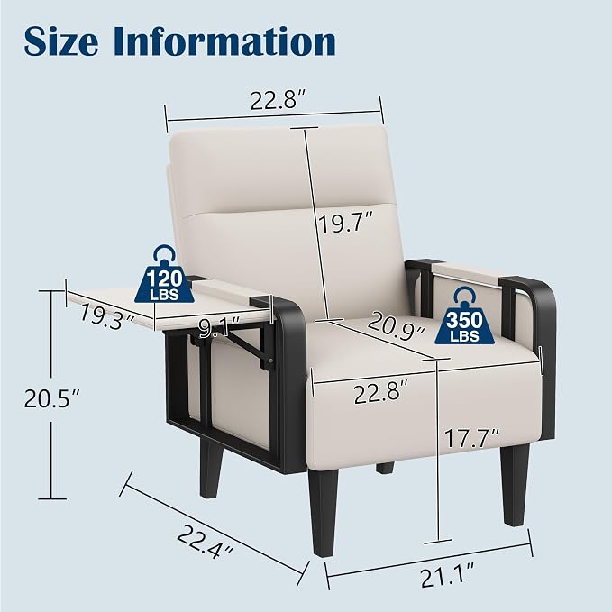 Andeworld Modern Beige Accent Chair Set of 2, PU Leather Upholstered Armchair - Image 2
