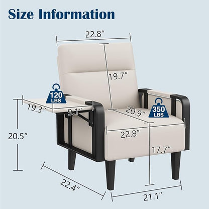 Andeworld Modern Beige Accent Chair Set of 2, PU Leather Upholstered Armchair - Image 2