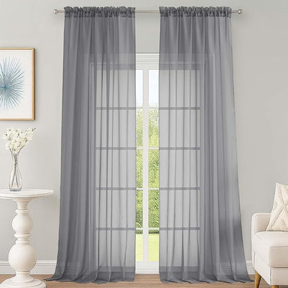 Grey Sheer Curtains 120 Inches Long 2 Panels Set, Airy Lightweight Sheer Grey by OWENIE