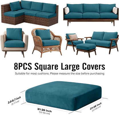 8Pcs Outdoor Cushion Covers, Stretch Patio Furniture Couch Chair Slipcovers | - Image 2