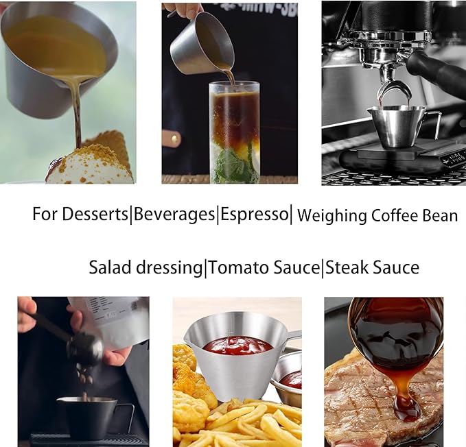 MHW-3BOMBER Espresso Measuring Cup Espresso Shot Cup 2oz Stainless Steel Pouring Cup for Tomato Sauce|Steak Sauce|Desserts|Beverages| (Matte Glossy) G5140