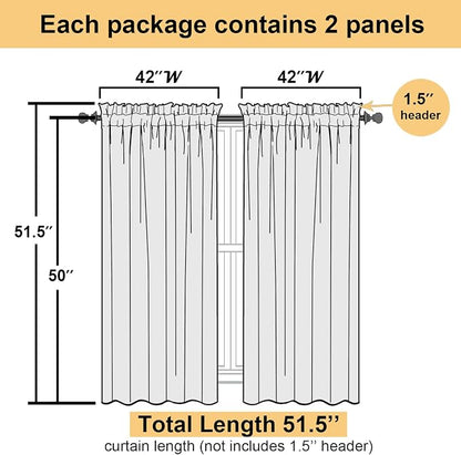 Ivory Sheer Curtains 50 Inch Length 2 Pcs, Rustic Farmhouse Curtains - Image 2