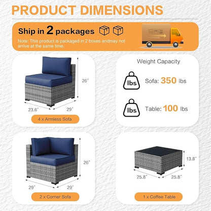 MOCHITO 5 Pieces Outdoor Patio Furniture Sets, All-Weather Sectional Sofa Grey - Image 5