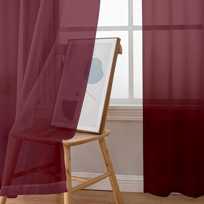 Simplebrand Red Sheer Curtains 63 Inch Length 2 Panels, Rod Pocket Solid Color - Image 2