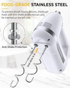 Electric Hand Mixer, Powerful 300W Hand Mixer Electric Handheld with 304 Beaters, Dough Hook,Hand Held Mixer with Turbo for Baking Cakes, Eggs, Cream Food(White)