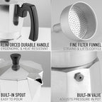 Zulay Moka Pot Espresso Stovetop Coffee Maker - Leak-Proof, Stainless Steel, Easy to Clean, Heat Resistant Handle & Knob - Makes 3 Espresso Cups - Silver