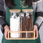 KKC Airtight Tall Glass Coffee Sugar Jar Canisters with Hinged Lids for Countertop,Glass Storage Containers with Scoop for Coffee Grind,Brown Sugar Flour Sealed Glass Jars,54 Fl oz
