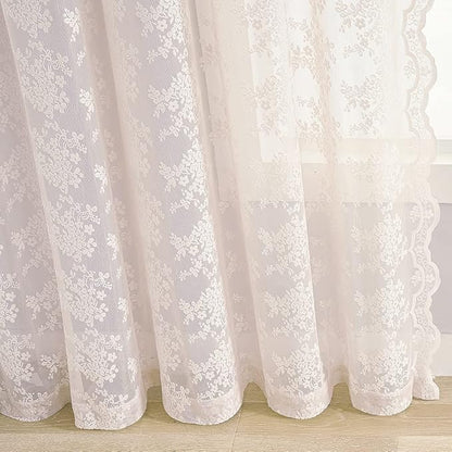 YJ YANJUN Vintage Lace Curtains 63 Inch Length 2 Panels Set Cute Floral Designs - Image 5