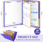 24 Pcs Classification Folders Letter Size, Back to School Supply for Teacher, Student, 2 Dividers Pressboard File Folder Bulk with Fasteners, 3.5 Inch Expanding File Organizer(Purple)