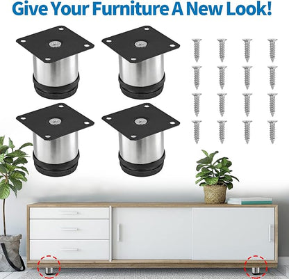 2.5 Inch Metal Furniture Legs Stainless Steel Adjustable Legs Silver Table Legs - Image 2