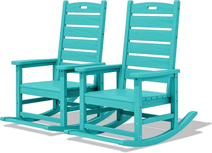 SERWALL Outdoor Rocking Chair Set of 2, Oversized HDPE Patio Rocking Chair by SERWALL