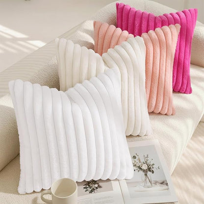 decorUhome Fall Faux Fur Throw Pillow Covers 22x22 Set of 2 Blush Pink | - Image 7