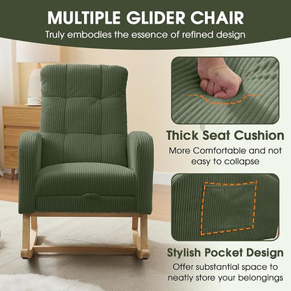 NIOIIKIT Nursery Rocking Chair, Corduroy Upholstered Rocking Chair - Image 7