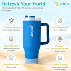40 oz Tumbler with Handle and Straw | Leak Proof Insulated Stainless Steel Water Bottle Travel Mug Fits in Cup Holder | Keeps Cold Hot | Gifts for Women Men Him Her (Blue, 40 oz)
