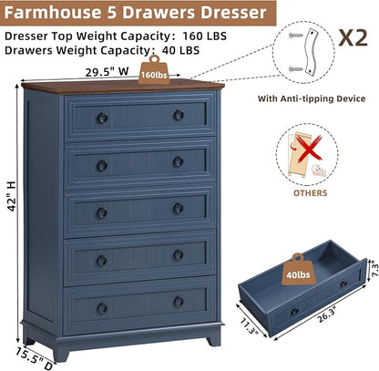 Joaxswe Farmhouse 5 Drawer Dresser - Image 2