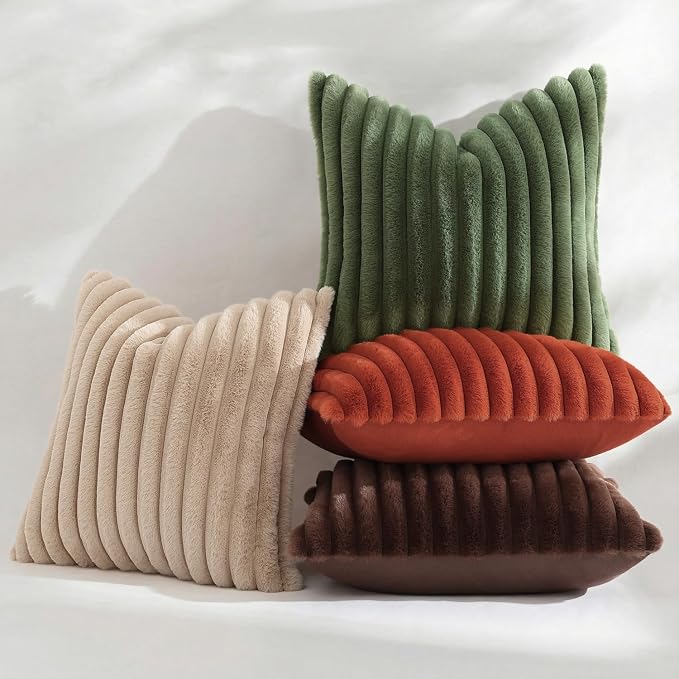 decorUhome Fall Faux Fur Throw Pillow Covers 12x20 Set of 2 Olive Green | - Image 9