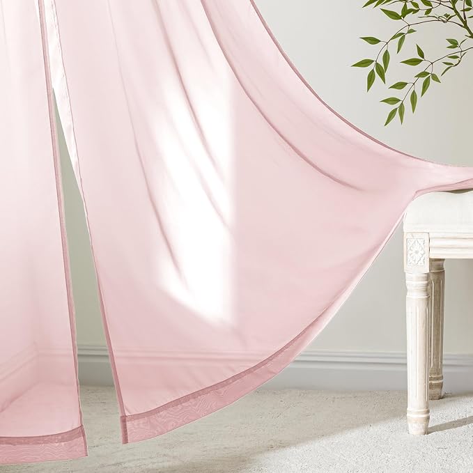MIULEE Blush Pink Sheer Curtains 90 Inches Long 4 Panels 42 x 90 Inches | Light - Image 6