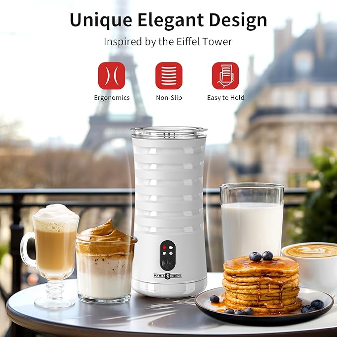 Paris Rhône Milk Frother, 4-in-1 Milk Steamer and Frother, Hot & Cold Foam Milk Warmer with Temperature Control, Auto Shut-Off Frothers for Coffee, Latte, Cappuccino, Macchiato