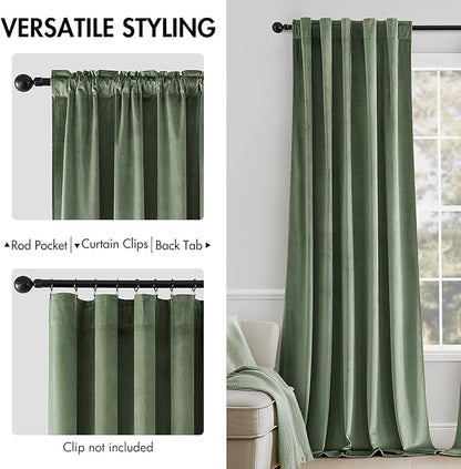 MIULEE Sage Green Velvet Curtains 52x63 inches Luxury Blackout Curtains | - Image 2