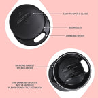 Ideus 16 oz (470 ml) Insulated Coffee Mug with Handle and Lid, Double Wall Stainless Steel Vacuum Thermal Coffee Mug, Travel Coffee Cup Thermal Cup for Home and Office, Leopard Pink