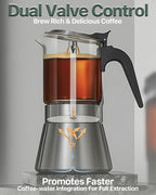 Grasseed Stainless Steel Moka Pot, Crystal Glass-top Coffee Maker Mocha Pot, Italian Stovetop Espresso Maker for Coffee - 6 Cup/240ml