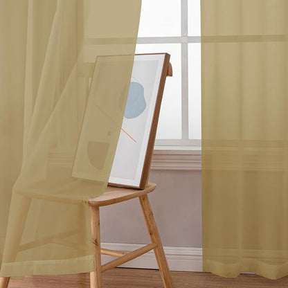 Gold Sheer Curtains 84 Inch Length 2 Panels Set, Light Filtering Voile Fimly - Image 3