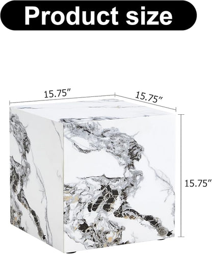 16'' Cube Coffee Table with Marble Stone Pattern, Square No Assembly End Table - Image 2
