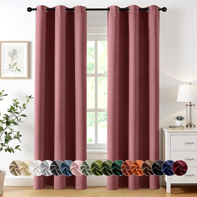 MIULEE Blackout Curtains for Bedroom 2 Panels 40 x 84 Inch Long Dusty Rose | by MIULEE