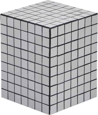 JONATHAN Y Callista White/Black Modern Ceramic Tiled Cube Side Table, 18-Inch by JONATHANY