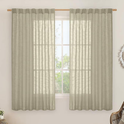 Semi Sheer Linen Curtains 63 Inch by LAMIT