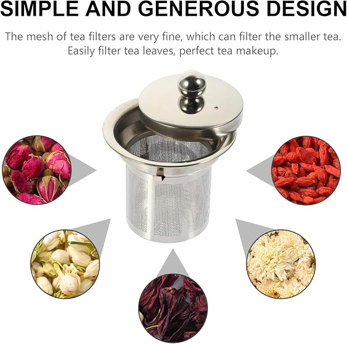 Hemoton Tea Strainer Insert with Lids Stainless Steel Tea Infuser Tea Filters Metal Teapot Replacement Mesh Strainer Tea Pot Accessories (Silver )