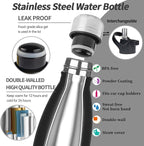 Insulated Water Bottle,2 Pack-12oz Stainless Steel Water Bottles with straw lid,Metal Sports Water Bottles for Boys,Girls,Double Wall Vacuum BPA-Free Flask for School, Sports (Black-Sliver)
