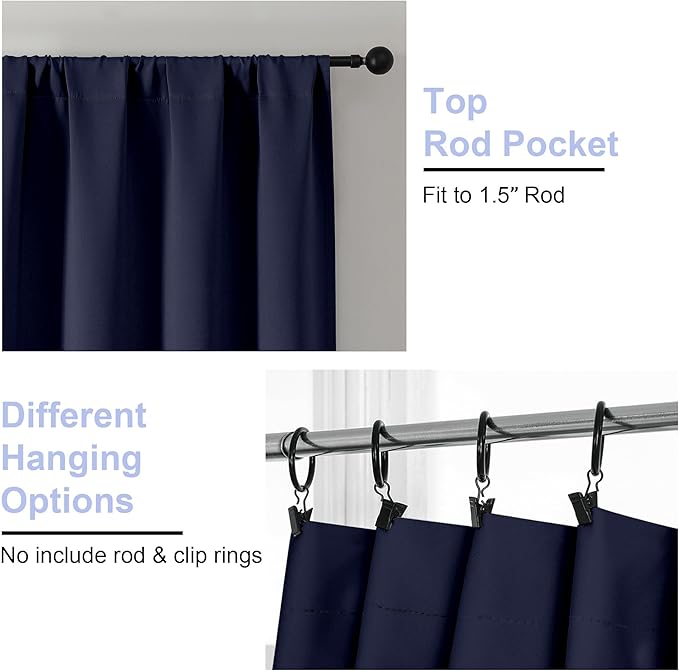Simplebrand Ava Navy Blue Short Blackout Curtains - Image 4