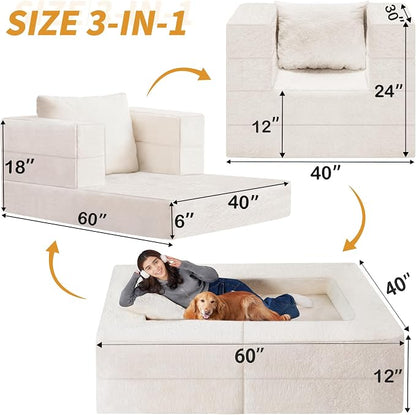 Futon Sofa Bed with Pillow, 3-in-1 Sleeper Sofa Bed with Removable Cover - Image 3